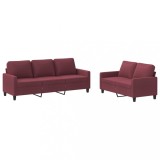 Set canapea cu perne, 2 piese, rosu vin, material textil