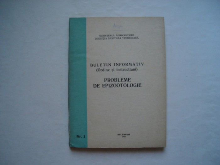 Probleme de epizootologie. Buletin informativ - Ministerul Agriculturii