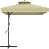 Outsunny Umbrelă Suspendată cu Copertină Dublă, Deschidere cu Manivelă, Bază &icirc;n Cruce şi Falduri, 2.5x2.5 m, Bej | Aosom Romania