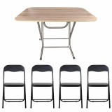 Masa plianta cu blat MDF 70x120x73 cm si 4 scaune pliabile pentru bucatarie