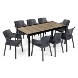 Set mobilier gradina Romen Large 8+1 Keter - Scaune Grafit, Masa Aspect Frasin, Plastic/Otel