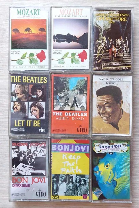 Casete Audio 9 buc: Mozart, Bizet, Nat King Cole, Beatles, Bon Jovi