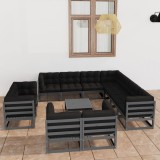 vidaXL Set mobilier de grădină cu perne,12 piese,gri,lemn masiv de pin 3077001
