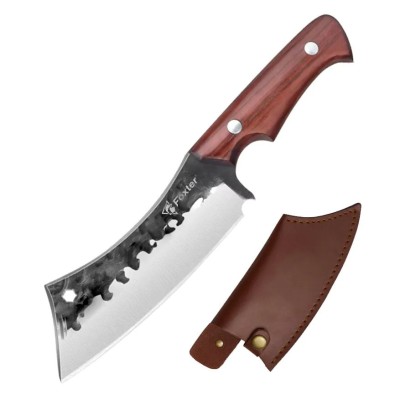 Satar de macelarie, otel inoxidabil, maner ergonomic din lemn, 22 cm, husa inclusa foto