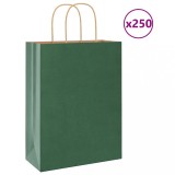 vidaXL Saci de h&acirc;rtie 250 buc cu m&acirc;nere verde 26x12x35 cm
