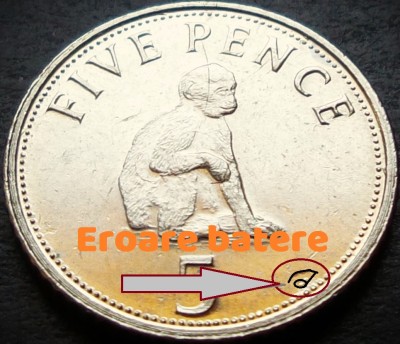 Moneda exotica 5 PENCE - GIBRALTAR, anul 2005 * cod 4847 = EROARE foto