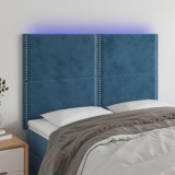 Cumpara ieftin Tăblie de pat cu LED, albastru &icirc;nchis, 144x5x118/128cm, catifea