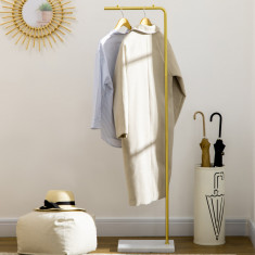 HOMCOM Suport de haina pentru intrare, dormitor si sufragerie din metal si marmura, 35x25x152 cm, auriu si alb