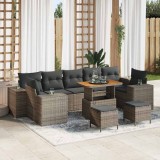 Set Grădină cu 10 Piese, Perne Gri din Rattan Poliuretanic Acacia