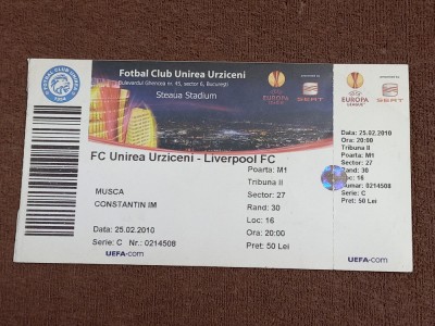 Bilet meci fotbal UNIREA URZICENI - FC LIVERPOOL (25.02.2010) foto