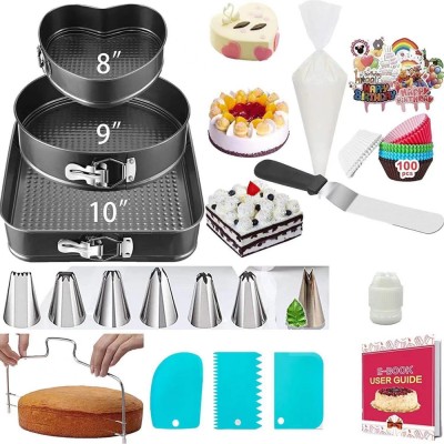 Set de 216 Piese de Copt pentru Prajituri, Flippy, 3 Tavi de Copt, Nivelator, Forme Cupcake, Pos pentru Ornat cu 7 Capete, Feliator Tort, din Otel Ino foto