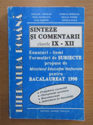 Nicolae I. Nicolae - Sinteze si comentarii. Clasele IX-XII (2000) foto