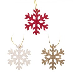 Ornamente Brad Crăciun, Fulgi Glitter, Lemn, Multicolor, 6cm, Set 8 Bucăți