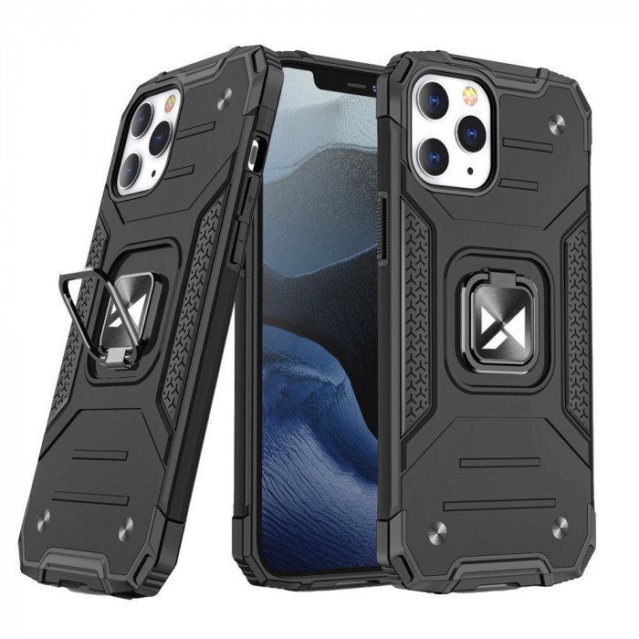 Husa Wozinsky Ring Armor Kickstand Tough Rugged Husa Pentru IPhone 12 Pro Max Neagra 9111201919235