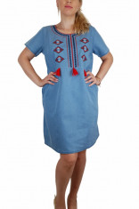 Rochie din denim cu broderie Sanda - 23 foto