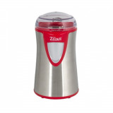 Rasnita cafea Zilan ZLN-8013, 150 W, Inox, Cutite macinare din otel inoxidabil, Argintiu/Rosu