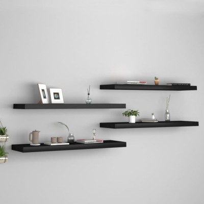 Gossi rafturi de perete suspendate 4 buc., negru, 90x23,5x3,8 cm, mdf foto