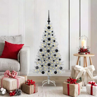 vidaXL Brad de Crăciun cu 150 LED cu suport Argintiu 120 cm PET 3396653 foto