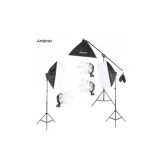 Kit studio 3 softboxur, 12 becuri 40w, macara si accesorii incluse, Negru