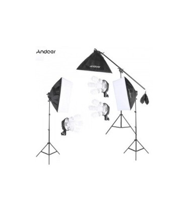 Kit studio 3 softboxur, 12 becuri 40w, macara si accesorii incluse, Negru foto