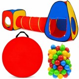 Cort de joaca 3 in 1 pentru copii, set 100 mingi multicolore, tunel, cort iglu, cub, poliester, 300x80x86 cm