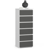 Comoda cu 6 sertare, PAL laminat 16 mm, 40x35x109 cm, alb si gri Household NewTrend