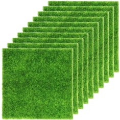 Set 10 bucati gazon artificial, 15 x 15 cm, poliester, verde