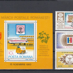 ROMANIA 1983 LP 1082 LP 1083 ZIUA MARCII POSTALE ROMANESTI SERIE+COLITA MNH