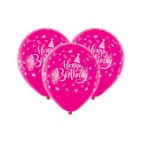 Set Baloane Petrecere, Happy Birthday, Fucsia, 23 cm, 10 Bucăți, Oem