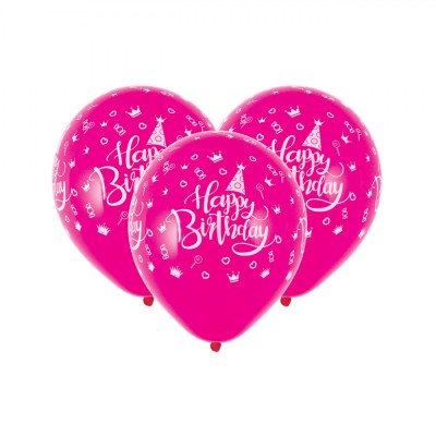 Set Baloane Petrecere, Happy Birthday, Fucsia, 23 cm, 10 Bucăți foto