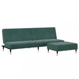 Canapea extensibila cu taburet, 2 locuri, verde inchis, catifea