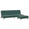 Canapea extensibila cu taburet, 2 locuri, verde inchis, catifea