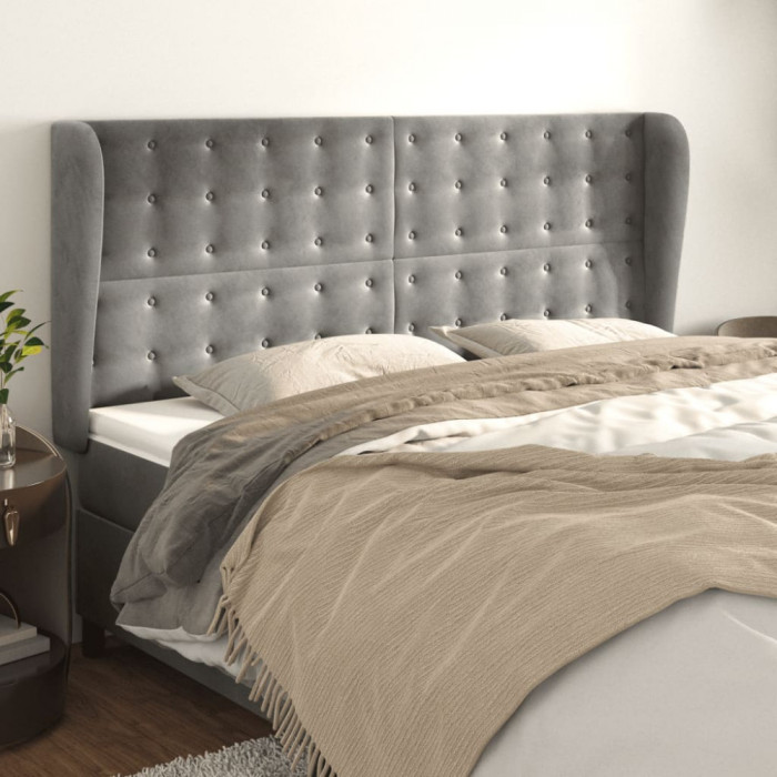 vidaXL Tăblie de pat cu aripioare gri deschis 183x23x118/128cm catifea 3118450