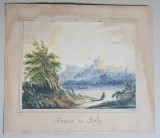 Acuarela Veche Castel Sant&#039;Angelo Roma, Semnată, 33.5x38.5cm - Pictură Italiană de Colecție