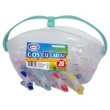 Set cos cu 20 carlige pentru rufe, silicon si plastic, multicolor