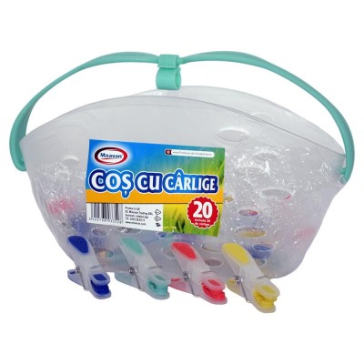Set cos cu 20 carlige pentru rufe, silicon si plastic, multicolor foto