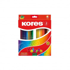 Set 24 Creioane Colorate Triunghiulare Kores, Ascutitoare, Set Creioane de Colorat, Set Culori, Creioane Colorate pentru Scoala, Set Culori pentru Sco foto
