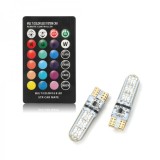 Cumpara ieftin Set 2 Becuri LED T10 RGB cu Telecomanda, 12SMD, Multicolor, Auto, Pozitie, Plafoniera, Numar Inmatriculare, Efecte Luminoase