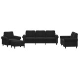 Cumpara ieftin Set de canapele cu perne, 4 piese, negru, catifea