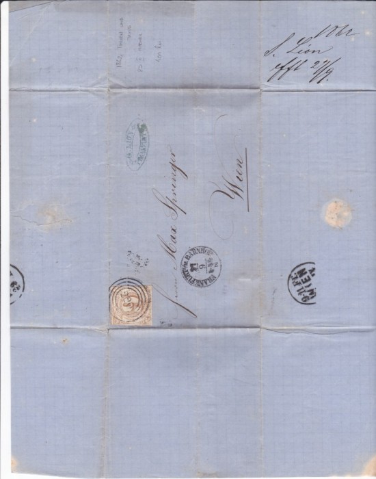 AMS @ - SCRISOARE 1862 GERMANIA VECHE, THURN UND TAXIS, francata cu valoarea de 9 KREUZER - 23 II MICHEL