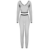 Catsuit Cottelli Fantasy Plasa, 2 Piese, Top Maneci Lungi + Colanti Decupati, S-L