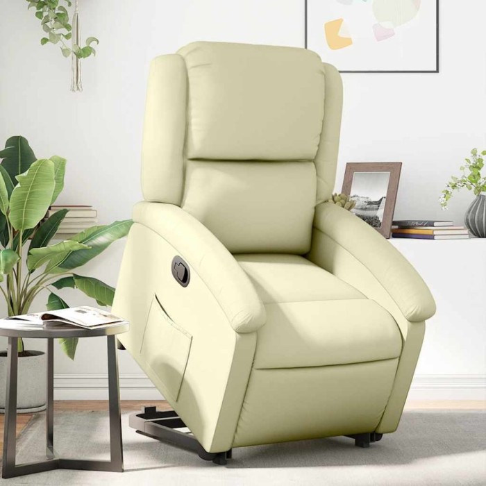 vidaXL Fotoliu rabatabil cu ridicare, crem, piele naturală 3204264