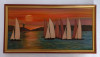 Tablou original pictat PEISAJ MARIN CU VELIERE 40x80 cm, ulei pe panza,rama lemn, Marine, Impresionism
