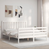 VidaXL Cadru de pat cu tăblie, alb, king size, lemn masiv