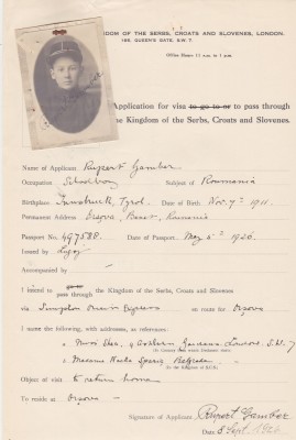 Cerere de viza pentru pentru Regatul Sarbilor Croatilor Slovenilor 1926 foto