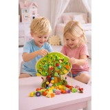 Copac cu fructe din lemn pentru snuruit, joc educativ cu siret, 102 piese colorate