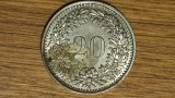 Elvetia - moneda de colectie raruta - 20 rappen 1960 B - Libertas - frumoasa !, Europa