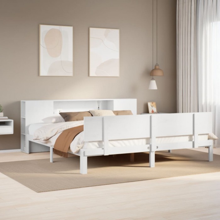 vidaXL Pat cu bibliotecă fără saltea, 180x200 cm, lemn masiv de pin 3322639
