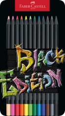 Creioane colorate, 12 culori, Black edition, cutie metal, Faber-Castell foto