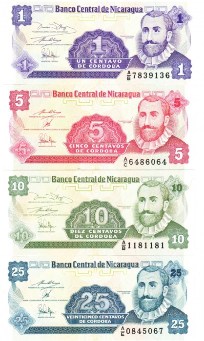 Nicaragua Set 1,5,10,25 Centavos 1991 UNC